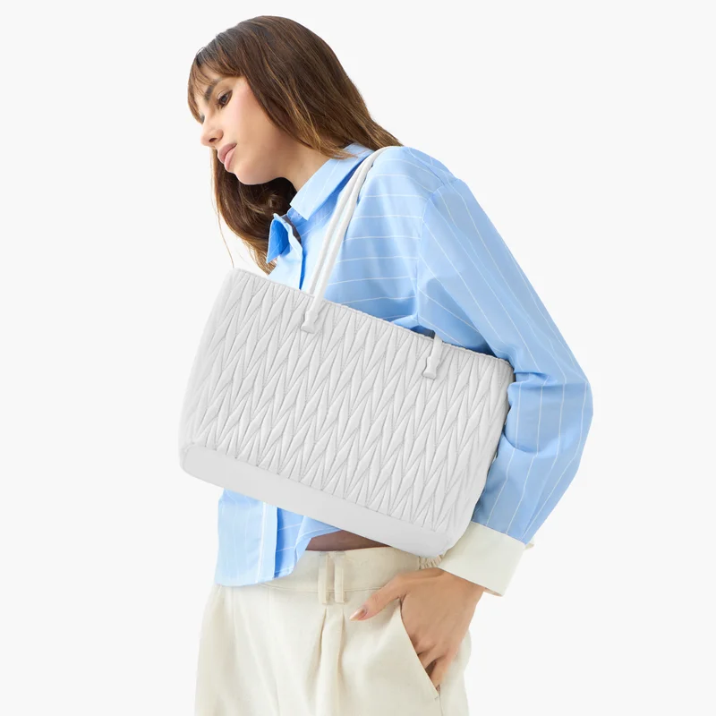 Adore Quilted White Tote Bag for Women
